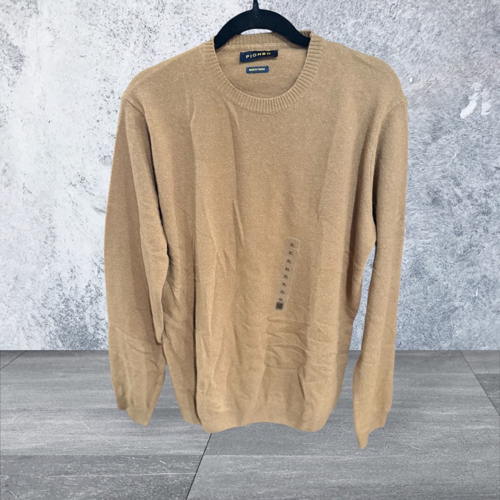 Piombo Men's Tan 100% Wool Crewneck Sweater. NWT